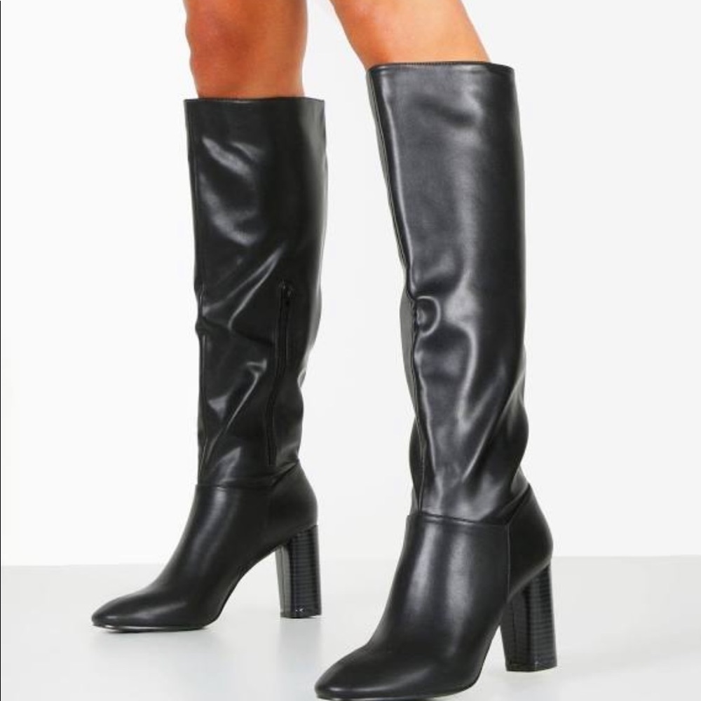 Boohoo Knee High Block Heel Boots